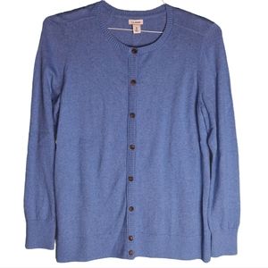 LL Bean Blue Cotton/Cashmere Button Down Sweater Cardigan SZ M